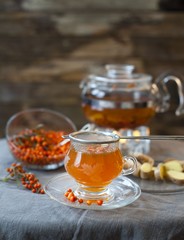 tea with Sea buckthorn . sea-buckthorn berries	