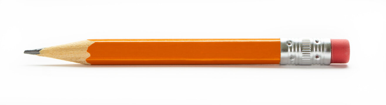 Yellow orange pencil with eraser isolated on a white background