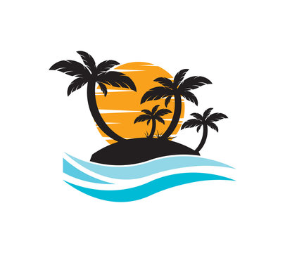 vector design of palm and sun logo. summer sign or symbol.