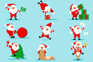 Set of funny Santa Claus illustrations. Vector design
