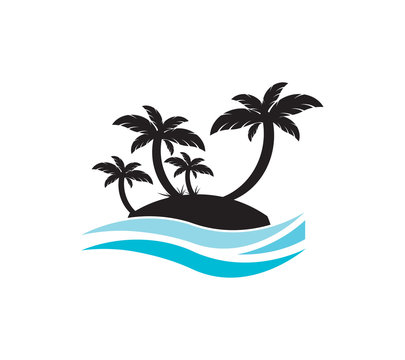 vector design of palm and sun logo. summer sign or symbol.