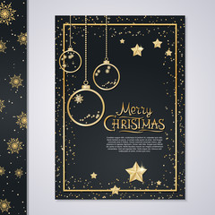 Christmas and New Year black luxury flyer vector design template