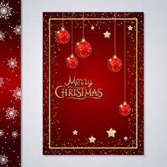 Obraz na płótnie Canvas Christmas and New Year red luxury flyer vector design template