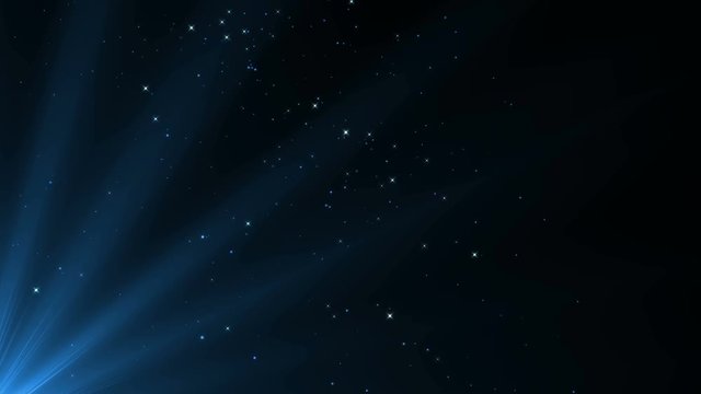 Intro. 4k. Explosion backdrop. Merry Christmas background. Animated exploding particles. Xmas lights. Glittering stars. Blue color. 3840x2160