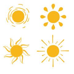 collection sun icon symbol vector with doodle handdrawn cartoon style with yellow color