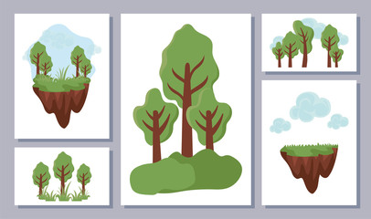 set of icons with tree plants , renewable energy