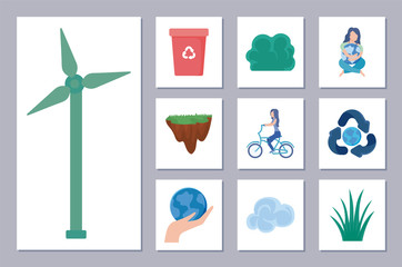 bundle of cards with renewable energy scene