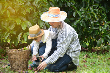 farmer and daughter in the garden