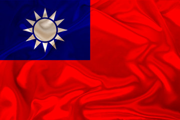 beautiful photo of the colored national flag of the modern Chinese Republic of Taiwan on textured fabric, concept of tourism, emigration, economics and politics, closeup