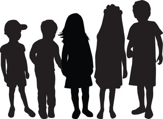 Vector silhouette of children on white background.