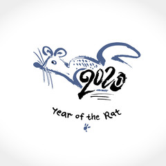 Chinese New Year of the Metal Rat 2020. Handwriting template with the inscription 2020 and Rat. Imitation of painting with brush. New Year on the Chinese calendar.