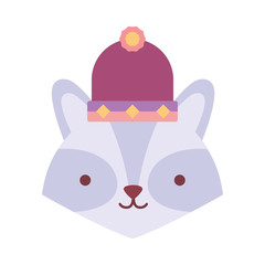 little cute raccoon head with hat cartoon