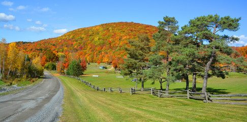 Fall landscape eastern townships Bromont Quebec province Canada