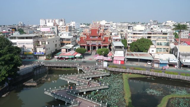 KAOHSIUNG, TAIWAN - Cih Ji taoist temple, bird eye view, shot in 4K