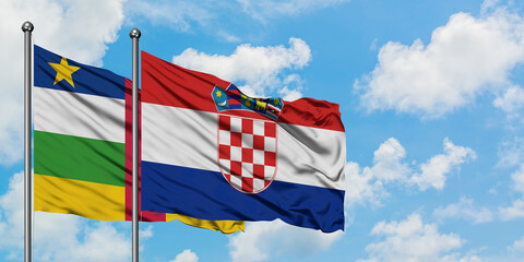 Central African Republic and Croatia flag waving in the wind against white cloudy blue sky together. Diplomacy concept, international relations.
