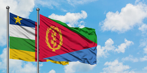 Central African Republic and Eritrea flag waving in the wind against white cloudy blue sky together. Diplomacy concept, international relations.