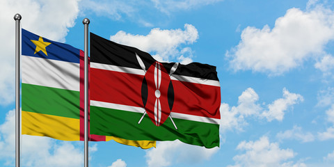 Central African Republic and Kenya flag waving in the wind against white cloudy blue sky together. Diplomacy concept, international relations.