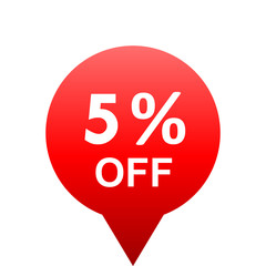 Sale - 5 percent off - red gradient tag isolated - vector