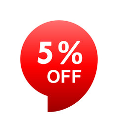 Sale - 5 percent off - red gradient tag isolated - vector
