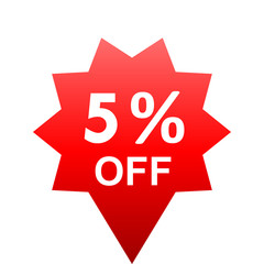 Sale - 5 percent off - red gradient tag isolated - vector
