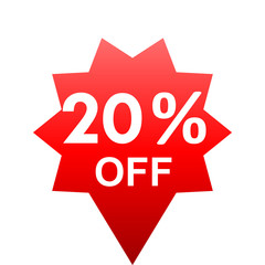Sale - 20 percent off - red gradient tag isolated - vector