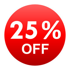 Sale - 25 percent off - red gradient tag isolated - vector