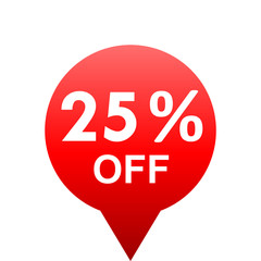 Sale - 25 percent off - red gradient tag isolated - vector