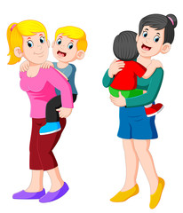 Two happy mother holding her child