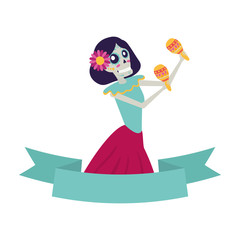 katrina skull playing maracas comic character