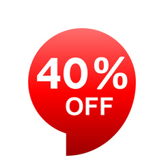 Sale - 40 percent off - red gradient tag isolated - vector