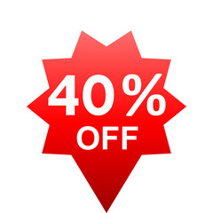 Sale - 40 percent off - red gradient tag isolated - vector