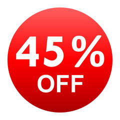 Sale - 45 percent off - red gradient tag isolated - vector