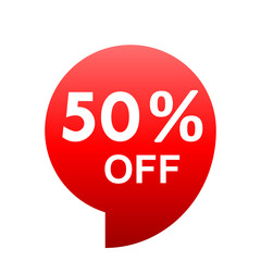 Sale - 50 percent off - red gradient tag isolated - vector