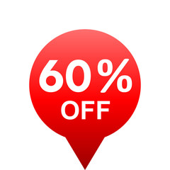 Sale - 60 percent off - red gradient tag isolated - vector