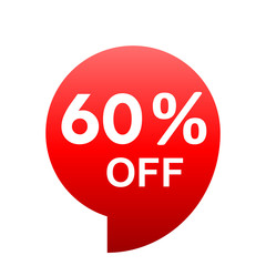 Sale - 60 percent off - red gradient tag isolated - vector