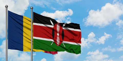 Chad and Kenya flag waving in the wind against white cloudy blue sky together. Diplomacy concept, international relations.