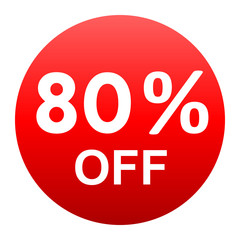 Sale - 80 percent off - red gradient tag isolated - vector