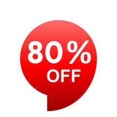 Sale - 80 percent off - red gradient tag isolated - vector