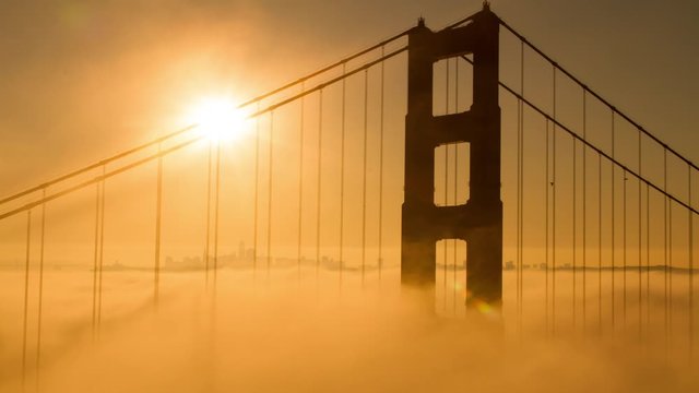 Golden Gate Bridge sunrise close-up 