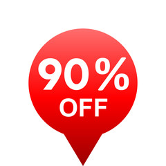 Sale - 90 percent off - red gradient tag isolated - vector