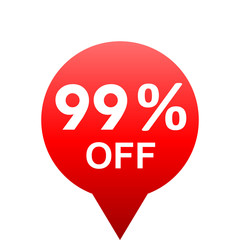 Sale - 99 percent off - red gradient tag isolated - vector