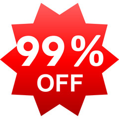Sale - 99 percent off - red gradient tag isolated - vector
