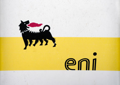 Bardolino, Italy - 10/31/2019: Eni S.p.A. in german Agip is an Italian multinational oil and gas company headquartered in Rome. Logo service station in Bardolino, Italy