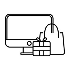 Fototapeta premium desktop computer with gift and shopping bag