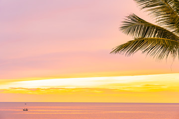 Obraz na płótnie Canvas Beautiful sea ocean beach with palm tree at sunrise time for holiday
