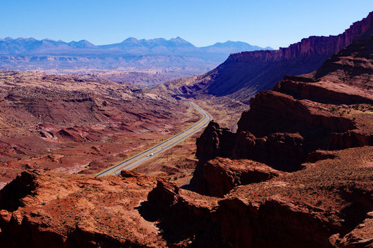 View looking down on U.S. Highway 191 between I-70 and Moab, Utah