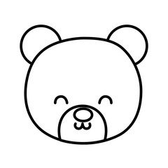 cute bear head toy on white background thick line