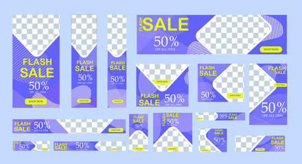 set of modern web banners of standard size with a place for photos. Business ad banner. Vertical, horizontal and square template. vector illustration EPS 10