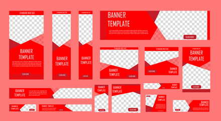 set of modern web banners of standard size with a place for photos. Business ad banner. Vertical, horizontal and square template. vector illustration EPS 10 - obrazy, fototapety, plakaty