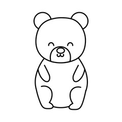 cute bear toy sitting on white background thick line